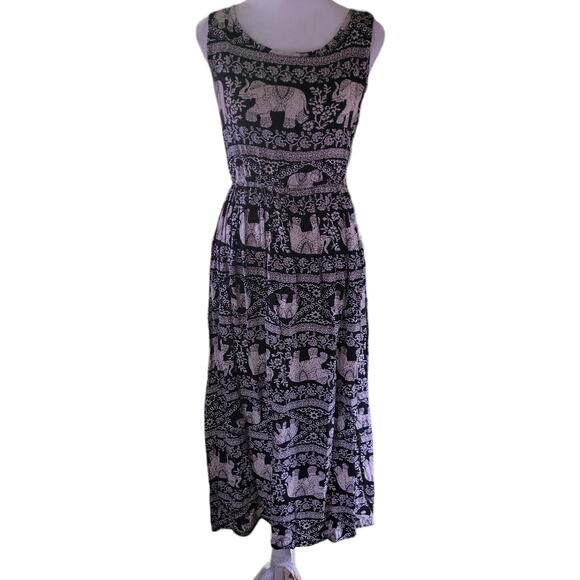 DO RE MI Elephant Print Maxi Dress Sz XS Boho Indie Beachy Vacay Resort Wear - Picture 3 of 9